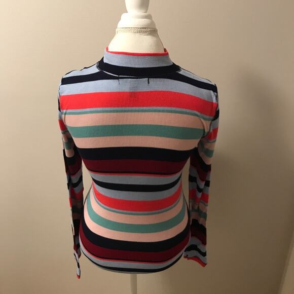 Striped Ribbed Top Mock Neck Stretch - Picture 7 of 7